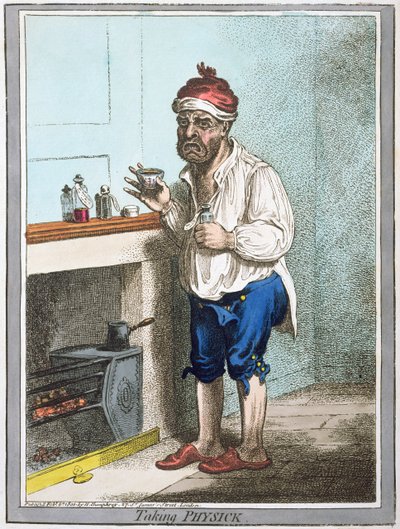 Tomando medicina, publicado por Hannah Humphrey en 1800 de James Gillray