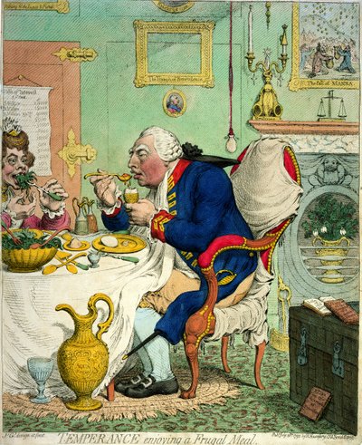 La templanza disfrutando de una comida frugal, publicada por Hannah Humphrey, 1792 de James Gillray