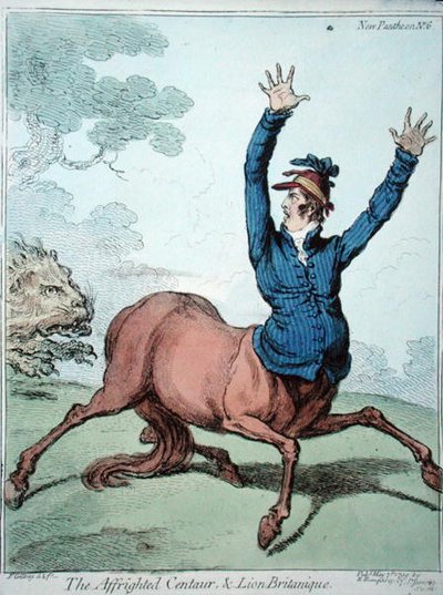 El Centauro Asustado y el León Británico, publicado por Hannah Humphrey en 1799 de James Gillray