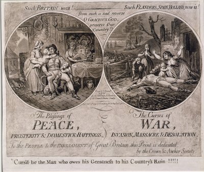 Las bendiciones de la paz y las maldiciones de la guerra, publicado por Hannah Humphrey en 1795 de James Gillray