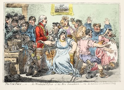 La vacuna de la viruela o los maravillosos efectos de la nueva inoculación! Vide las publicaciones de la sociedad anti-vacuna, pub por H. Humphreys de James Gillray