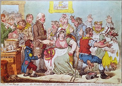 La vacuna de la viruela o los maravillosos efectos de la nueva inoculación, publicado por H.Humphrey, 1809 de James Gillray