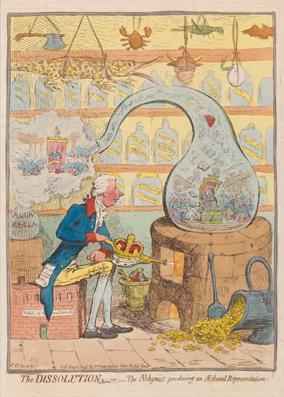 La disolución o el alquimista produciendo una representación etérea de James Gillray