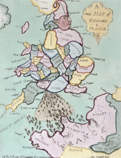 La invasión francesa, o John Bull bombardeando los barcos de suministros, publicado por Hannah Humphrey en 1793 de James Gillray