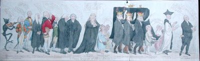 El cortejo fúnebre de Miss Regency, publicado por S.W. Fores en 1789 de James Gillray