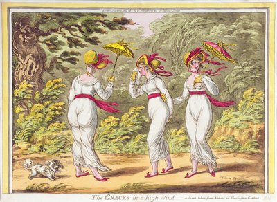 Las Gracias en un fuerte viento, una escena tomada de la naturaleza en los Jardines de Kensington, pub. por Hannah Humphrey, 1810 de James Gillray