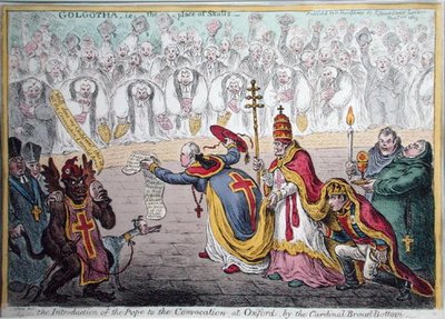 La Introducción del Papa a la Convocatoria en Oxford por el Cardenal Broad-Bottom de James Gillray