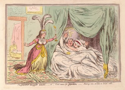 El contrabandista de Jersey detectado, o buena causa para la separación, los votos matrimoniales son falsos como los juramentos de los jugadores, pub. 1796 de James Gillray