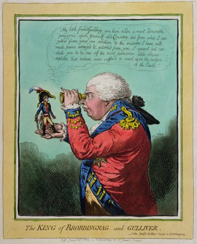 El rey de Brobdingnag y Gulliver, publicado por Hannah Humphrey en 1803 de James Gillray