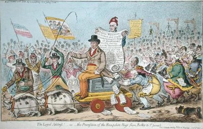 La dirección leal o La procesión de los cerdos de Hampshire de Botley a St. James de James Gillray
