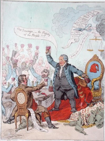 El brindis leal, publicada por Hannah Humphrey en 1798 de James Gillray