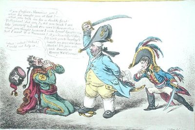 El magnánimo ministro castigando la perfidia prusiana, publicado por Hannah Humphrey en 1806 de James Gillray