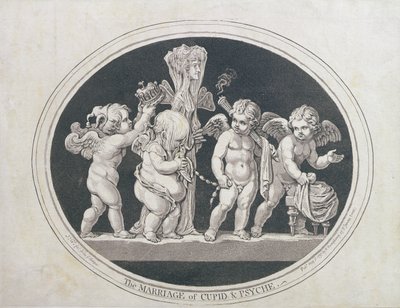 El matrimonio de Cupido y Psique, publicado por Hannah Humphrey en 1797 de James Gillray