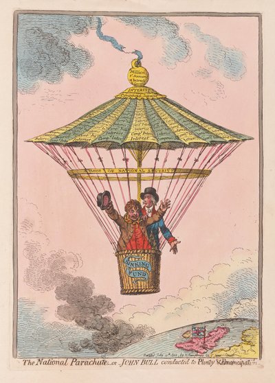 El paracaídas nacional o John Bull conducido a la abundancia y emancipación de James Gillray