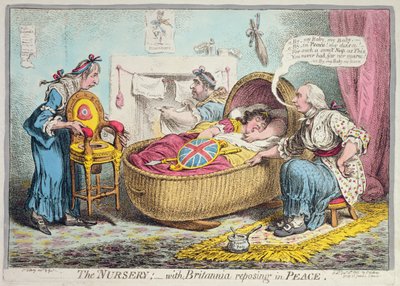 ¡La guardería! con Britannia reposando en paz, publicada por Hannah Humphrey en 1802 de James Gillray