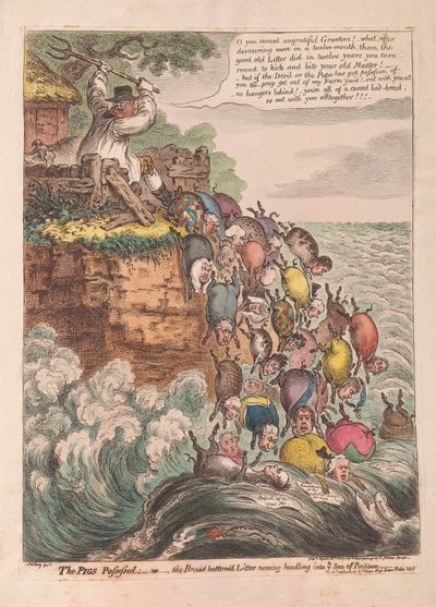 Los cerdos poseídos: o la camada de fondo ancho corriendo hacia el mar de la perdición, pub. 1807 de James Gillray