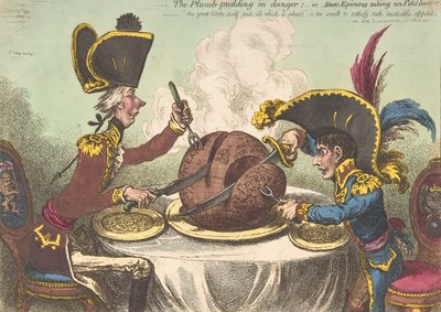 El pudín de ciruela en peligro, o epicúreos del estado tomando un petit souper de James Gillray
