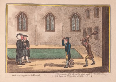El progreso del libertino en la Universidad. No. 3, pub. 1806 de James Gillray