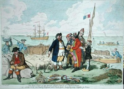 La Verdadera Causa del Alto Precio Actual de los Provisiones, publicado por Hannah Humphrey en 1795 de James Gillray