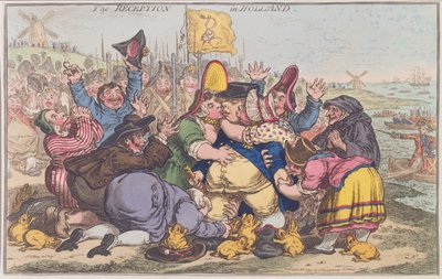 La recepción en Holanda, publicada por Hannah Humphrey en 1799 de James Gillray