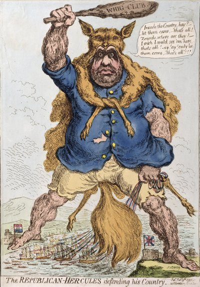El Hércules republicano defendiendo su país, publicado por Hannah Humphrey en 1797 de James Gillray