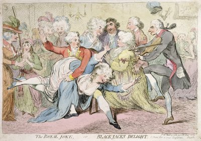 The Royal Joke, or Black Jacks Delight, publicado por S.W. Fores en 1788 (grabado coloreado a mano) de James Gillray