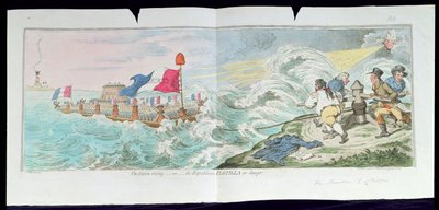 The Storm Rising, or The Republican Flotilla in danger, publicado por Hannah Humphrey en 1798 (grabado coloreado a mano) de James Gillray