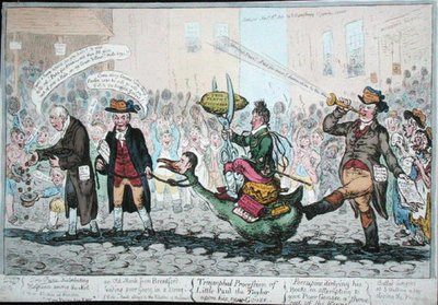 La Procesión Triunfal del Pequeño Paul el Sastre sobre su nueva Oca, publicado en 1806 de James Gillray