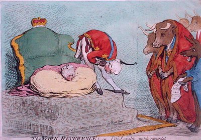 La reverencia de York, o la lealtad de la ciudad, ampliamente recompensada, publicada por Hannah Humphrey en 1791 de James Gillray