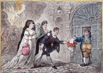 Mendigos teatrales aliviados de James Gillray