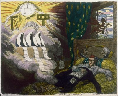 La plaga nocturna de Tom Paine, publicada por Hannah Humphrey de James Gillray