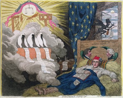 La plaga nocturna de Tom Paine, publicado por Hannah Humphrey en 1792 de James Gillray