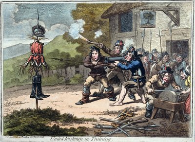 Irlandeses Unidos en entrenamiento, publicado por Hannah Humphrey, 1798 de James Gillray