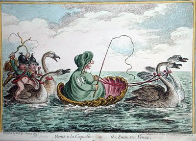Venus a la Coquelle, o La Venus del mar de los cisnes, publicada por Hannah Humphrey en 1809 de James Gillray
