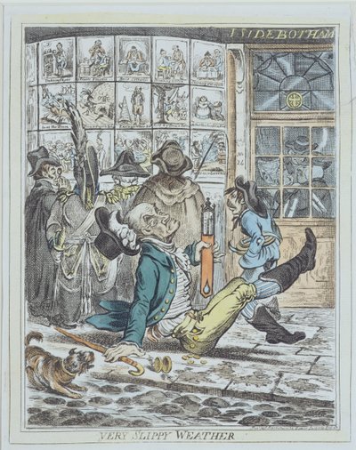 Clima muy resbaladizo, grabado por J. Sidebotham de James Gillray