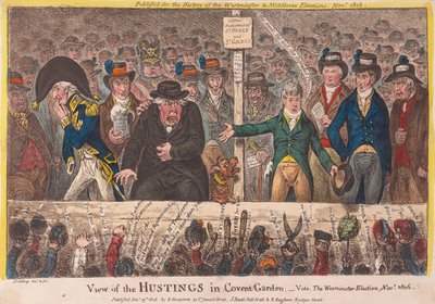 Vista de los estrados en Covent Garden - La elección de Westminster noviembre 1806 de James Gillray