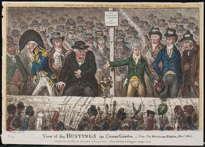 Vista de los estrados en Covent Garden – Vide. La elección de Westminster, noviembre 1806 de James Gillray