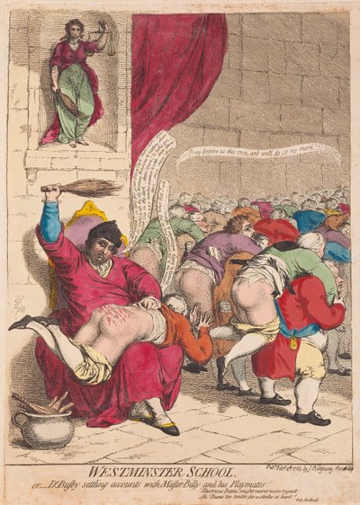 Escuela de Westminster o el Dr. Busby Arreglando Cuentas con el Maestro Billy y sus Compañeros de Juego, pub. 1785 de James Gillray