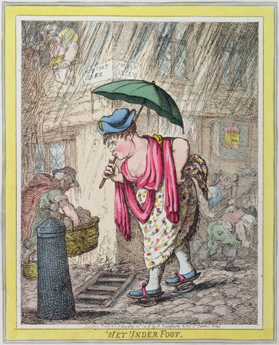 Mojado bajo los pies, publicado por Hannah Humphrey en 1812 de James Gillray