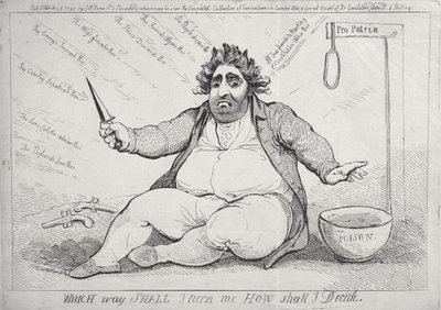¿Hacia dónde debo girarme, cómo debo decidirme?, publicado por S.W. Fores en 1793 de James Gillray