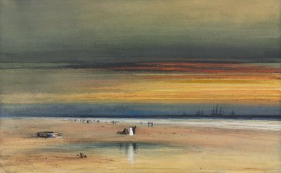 Escena de playa al atardecer, c.1865-1870 (acuarela y gouache ) de James Hamilton