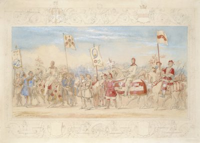 Sir Francis Hopkins Bt., Caballero de la Torre Ardiente y Richard Lechmere, Caballero de la Rosa Roja La Rosa de Lancaster, 1839 (lápiz, acuarela y gouache sobre papel) de James Henry Nixon