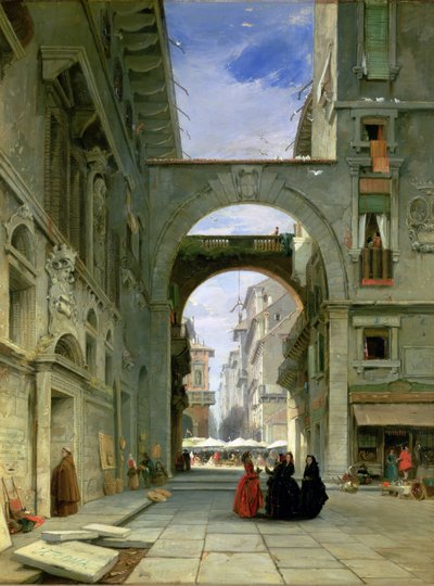 Piazza dei Signori en Verona con el mercado, 1844 de James Holland