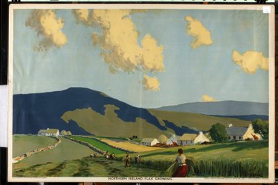 Irlanda del Norte - Flax Growing, de la serie "The Home Countries First" (litografía en color) de James Humbert Craig