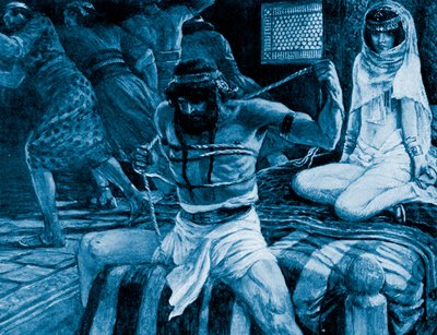 Sansón rompe sus cuerdas por J. James Tissot - Biblia de James Jacques Joseph (after) Tissot