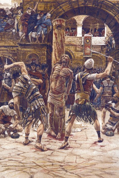 La flagelación del rostro - de “La vida de nuestro señor Jesucristo” - 1899 por James Tissot - La vie de notre seigneur Jesus Christ, por Jacques Joseph (Jacques-Joseph) Tissot llamado James Tissot (1836-1902) de James Jacques Joseph Tissot