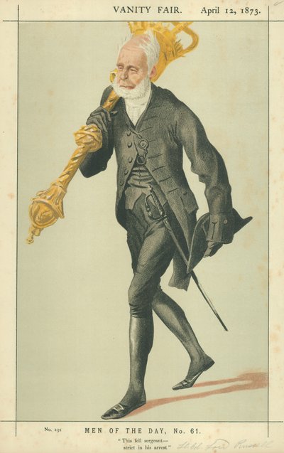 Teniente Coronel Lord Charles James Fox Russell, Este estricto sargento en su arresto, 12 de abril de 1873, caricatura de Vanity Fair de James Jacques Joseph Tissot