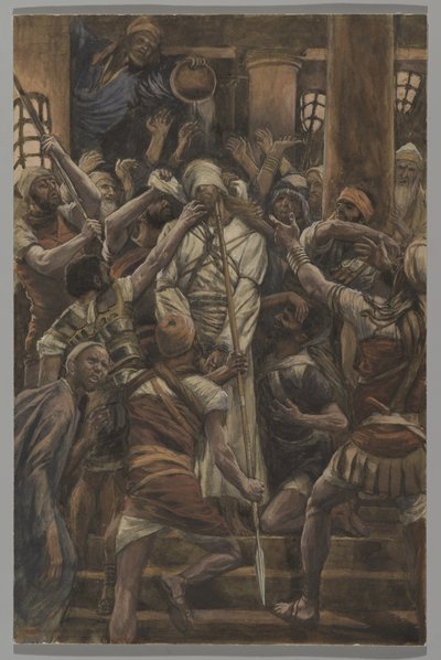 Maltratos en la casa de Caifás, ilustración de La vida de Nuestro Señor Jesucristo, 1886-94 de James Jacques Joseph Tissot