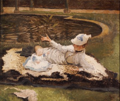 Sra. Newton con un niño junto a un estanque de James Jacques Joseph Tissot