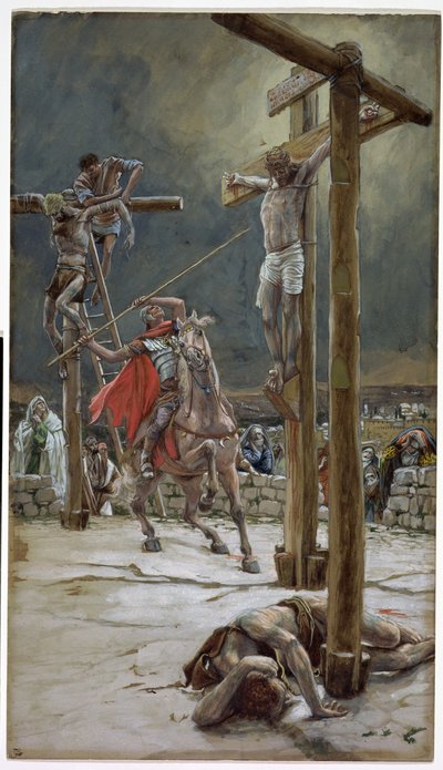 Uno de los soldados con una lanza le atravesó el costado, ilustración de La Vida de Cristo, c.1886-94 de James Jacques Joseph Tissot